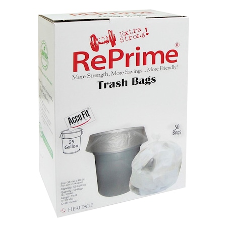 Accufit 55 gal Trash Bags, 40 in x 53 in, Premium, 0.9 mil, Clear, 150 PK H8053TC RC1